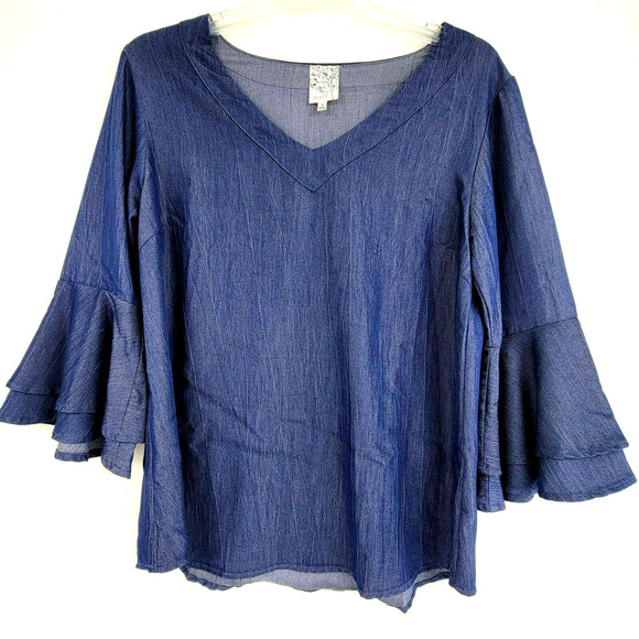 NAIF Tops - NAIF  Chambray Bell Sleeve Top V-Neck Women's Size S